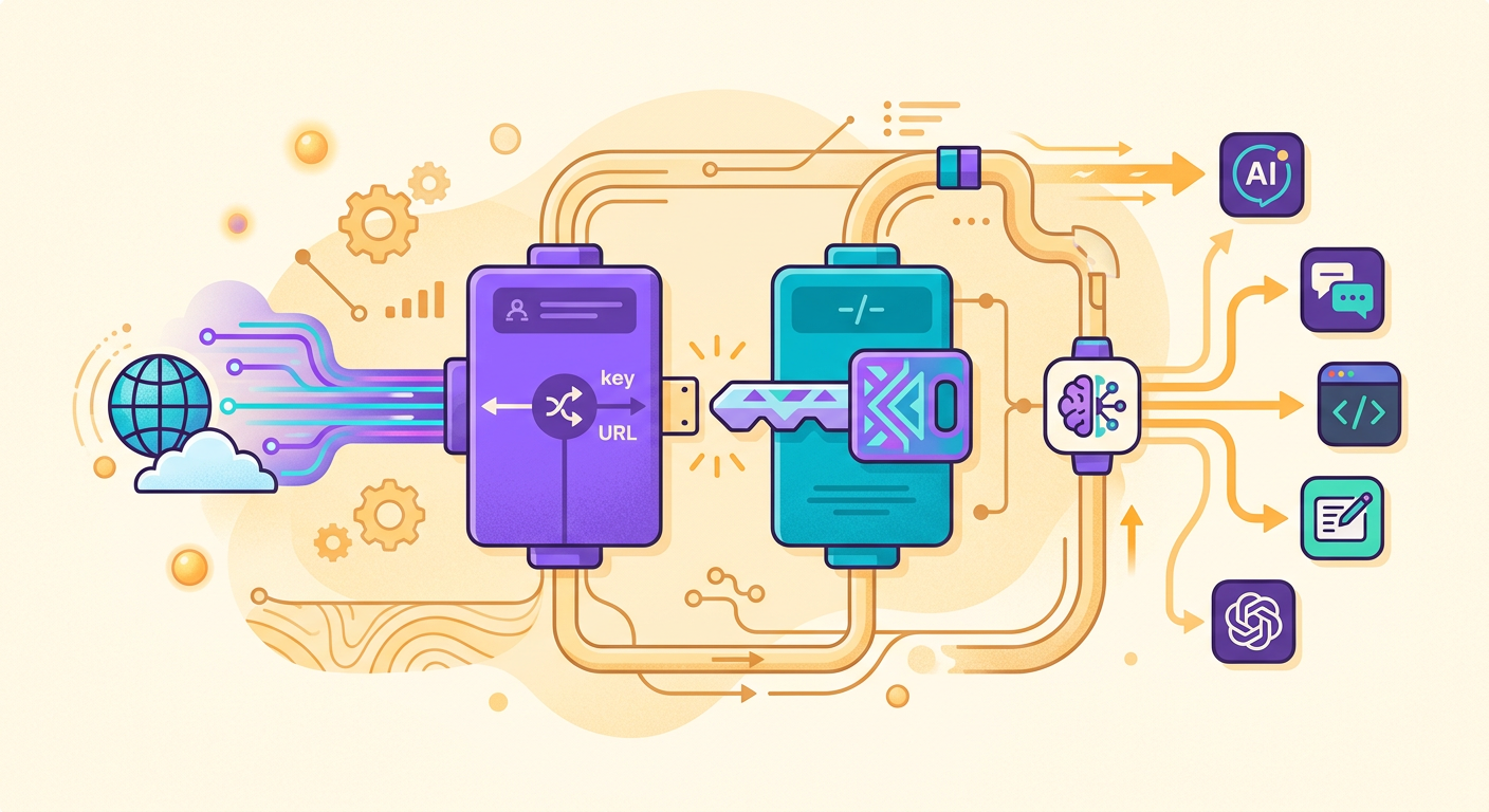 diagrama simples mostrando uma lib OpenAI SDK sendo configurada com 2 overrides 