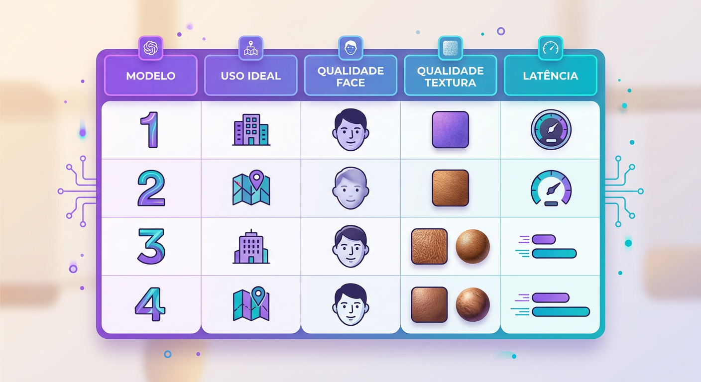 tabela visual comparando 4 modelos — colunas: modelo, uso ideal, qualidade face,